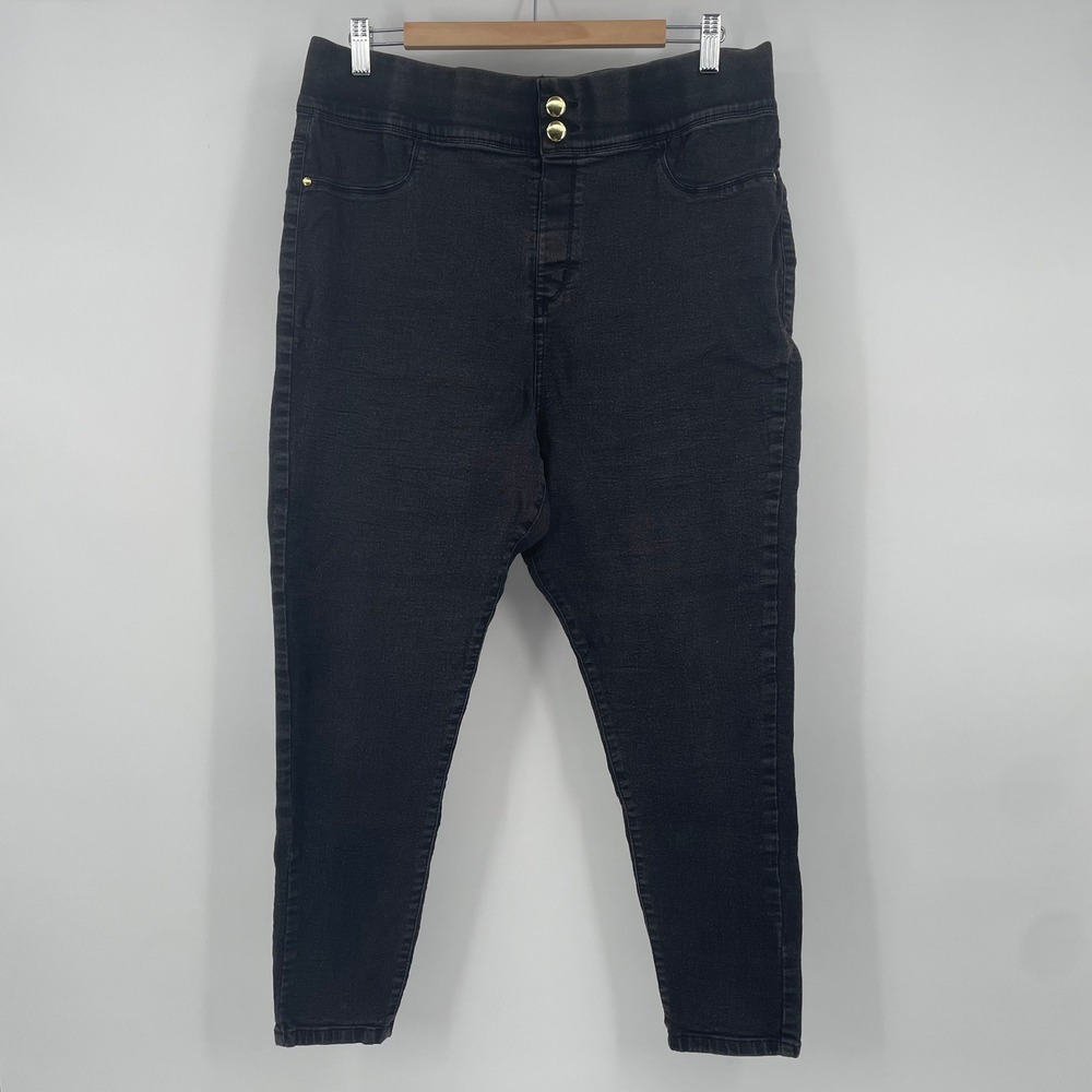Just Be Womens‎ High Rise Pull On Jeggings Faded Black XL Gold Button Accent